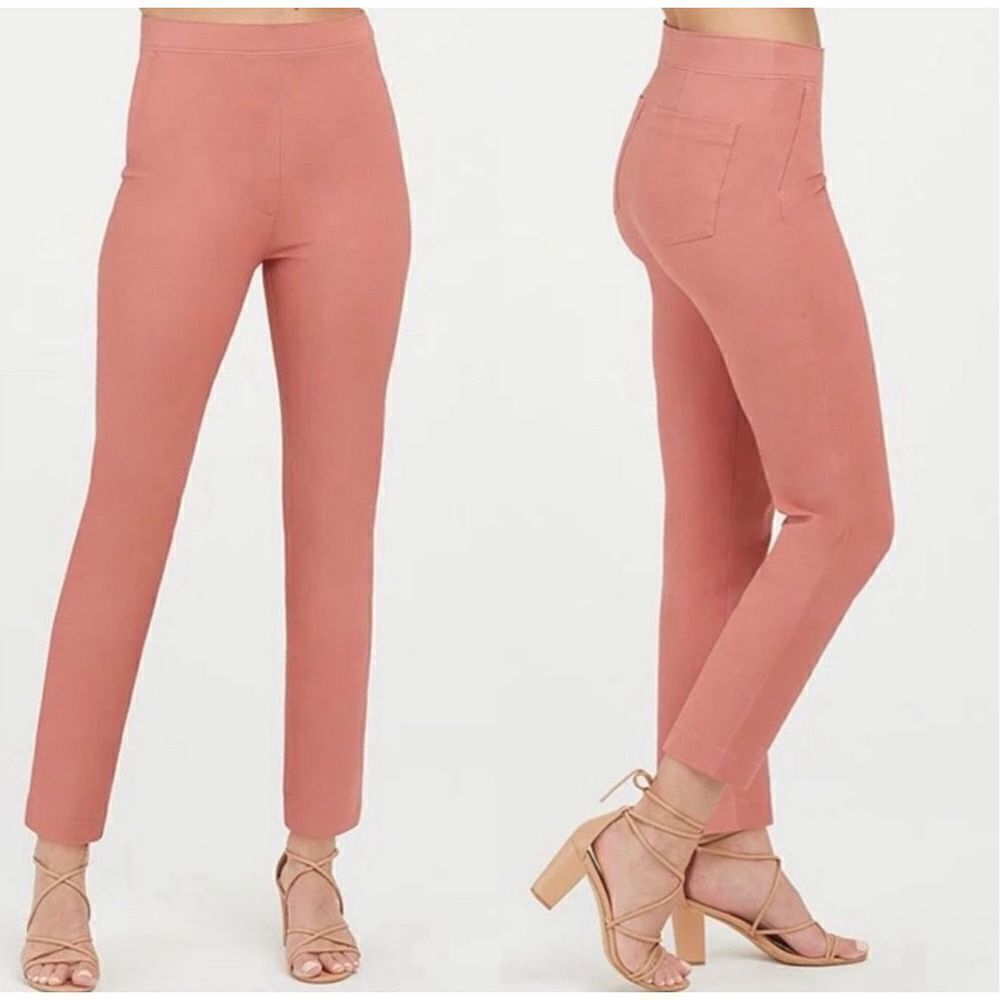 Spanx Terracotta polished ankle slim cotton blend stretch pants size S long NWT